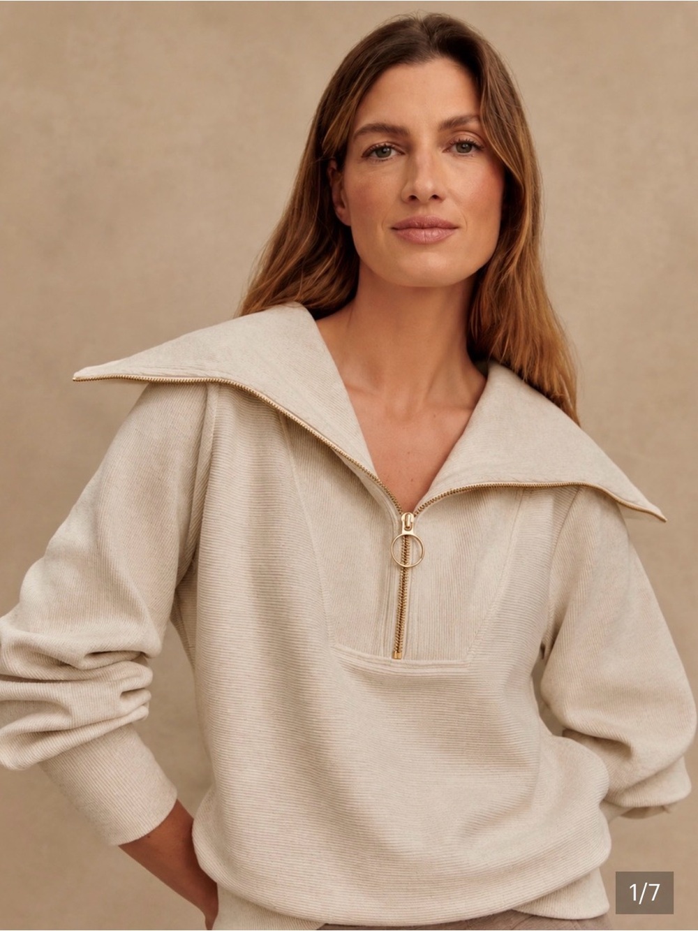Varley Vine Half Zip Ottoman
Rib Oatmeal/Ivory Pullover
Size XL